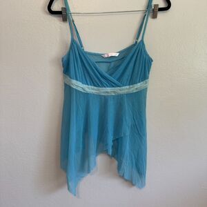 VTG Victoria's Secret Women's Aqua Blue Mesh Babydoll Lingerie Top Size LARGE